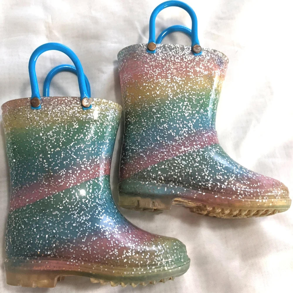 Austin Trading Co Little Girl Rainbow Glitter Rain Boots